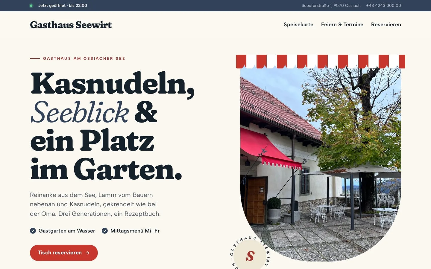 Beispiel-Website Gasthaus Seewirt im Design Sommerfrische