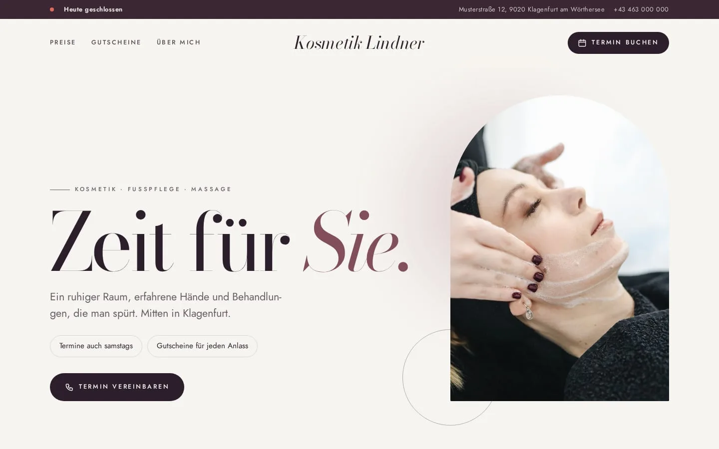 Beispiel-Website Kosmetik Lindner im Design Atelier