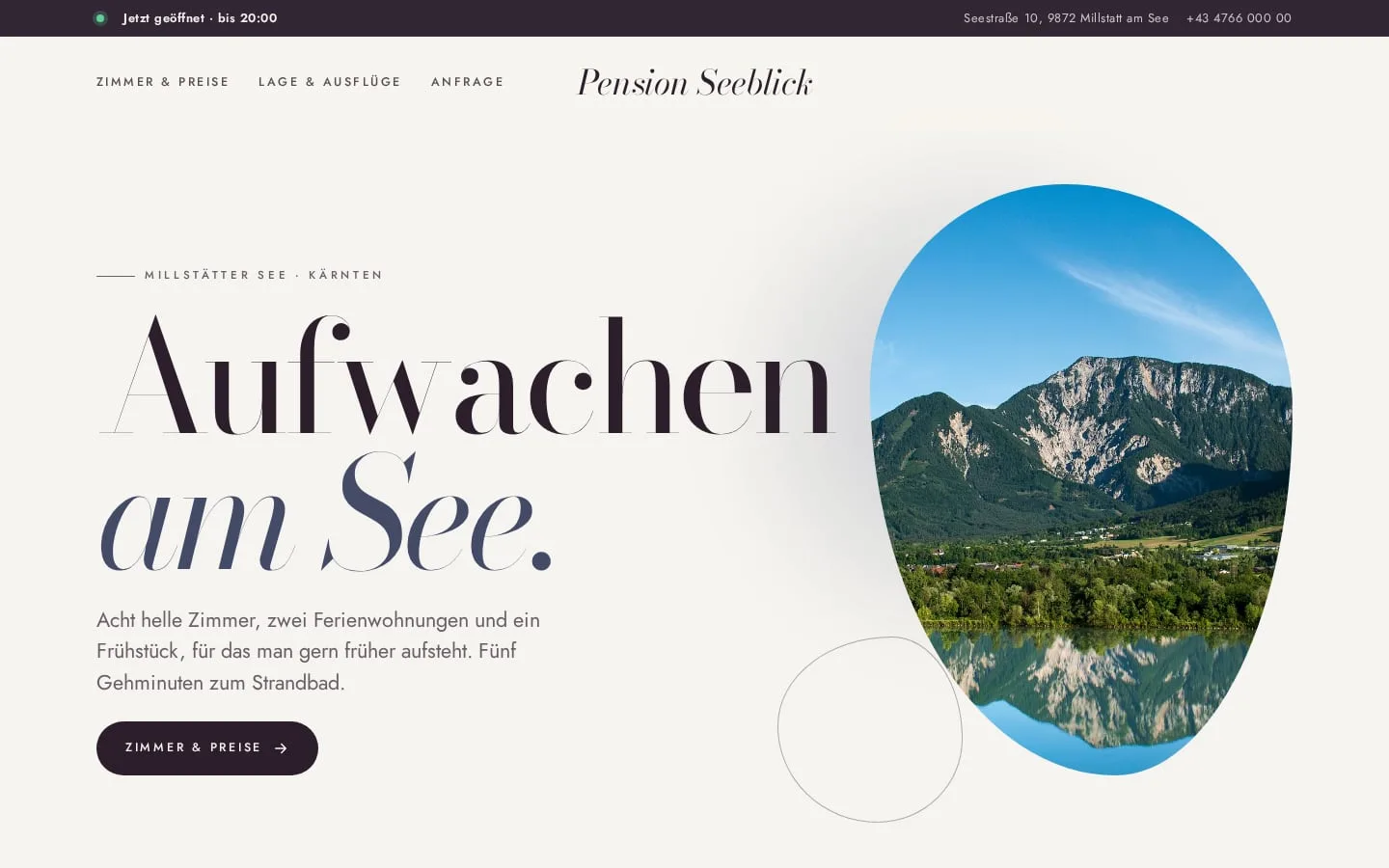 Beispiel-Website Pension Seeblick im Design Atelier mit Motiv Wellen